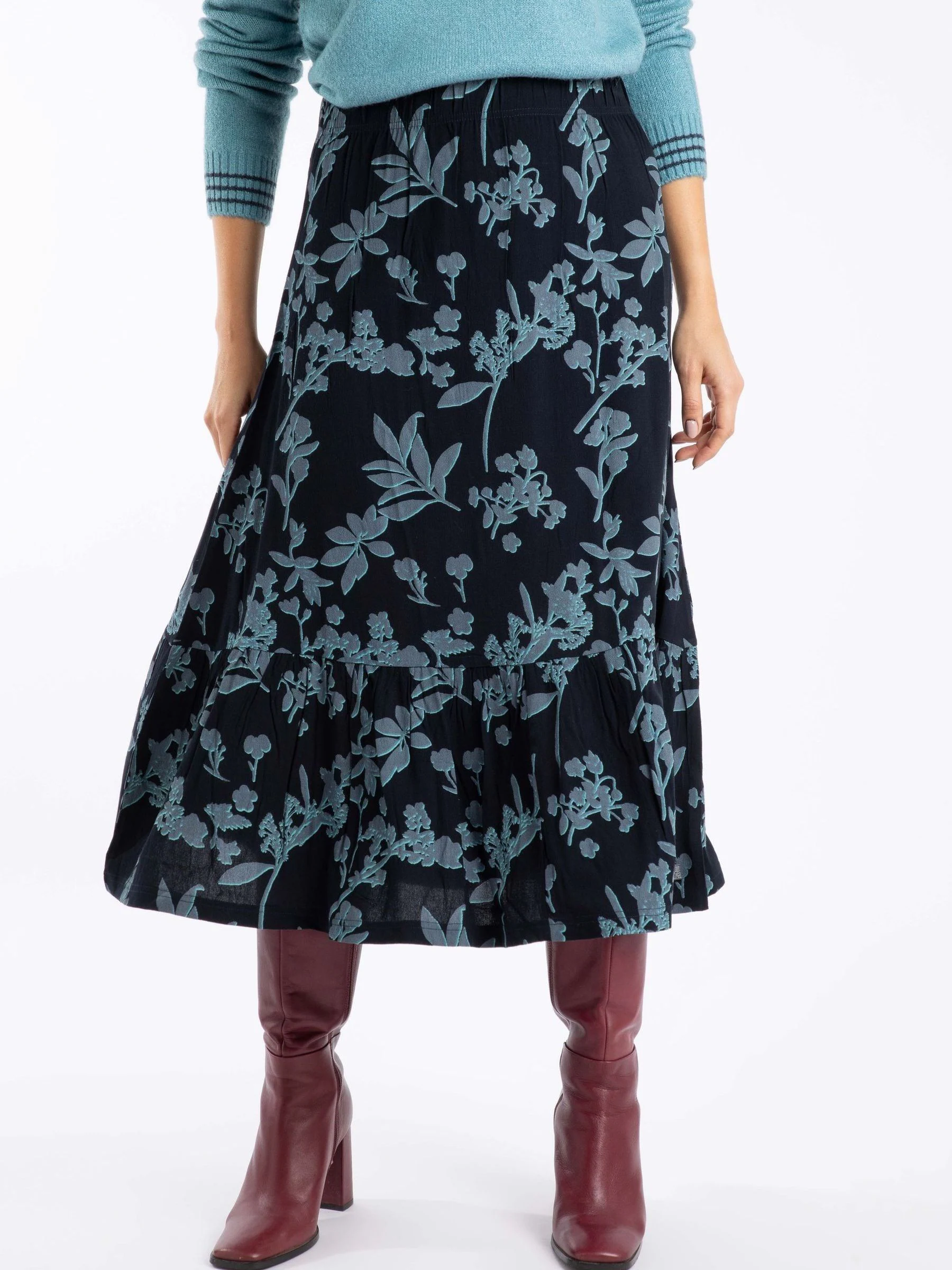 Blauw - Weird Fish Minnerve Tiered Printed Midi Skirt