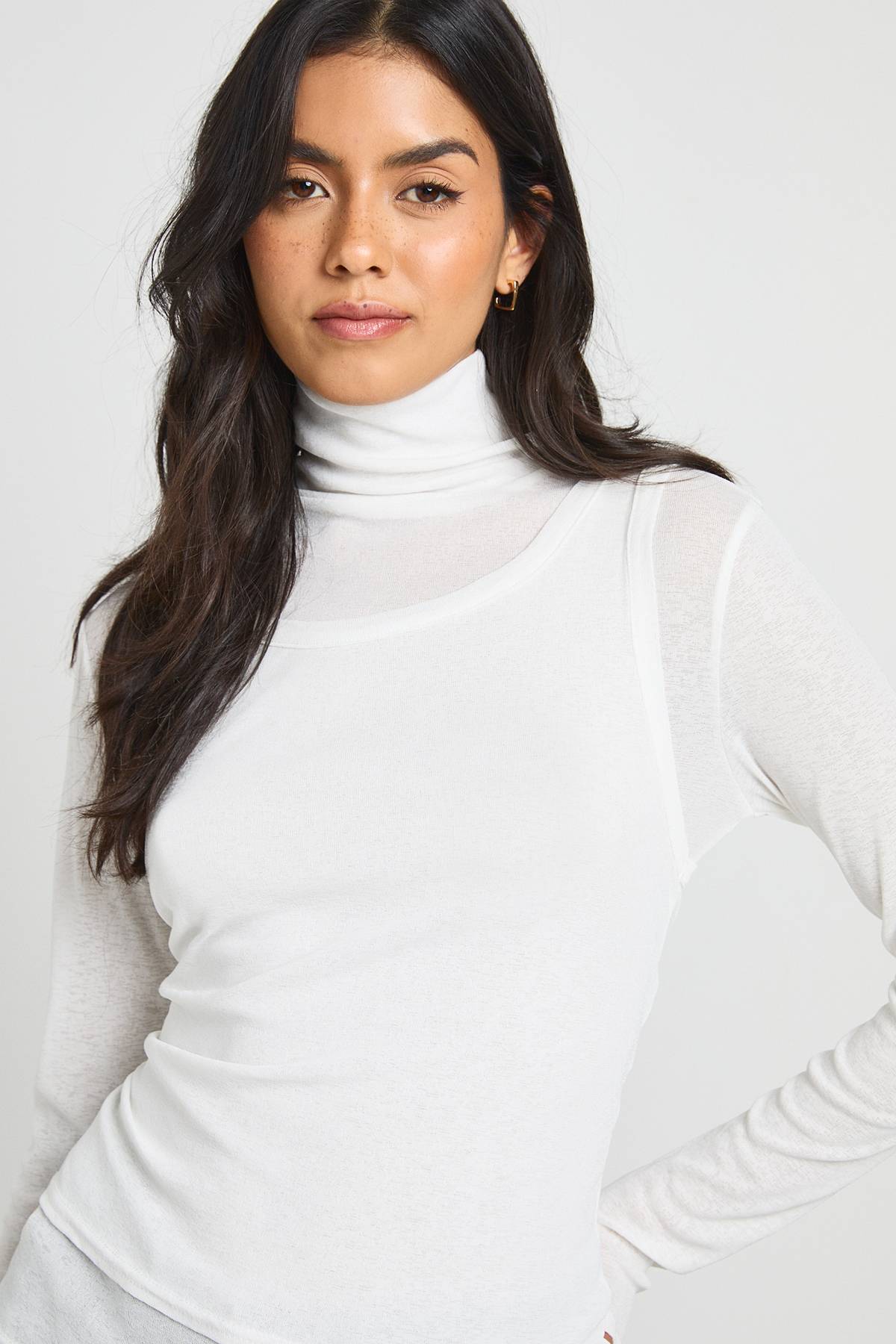 boohoo Haut Col Roulé 2 en 1 Texturé Transparent
