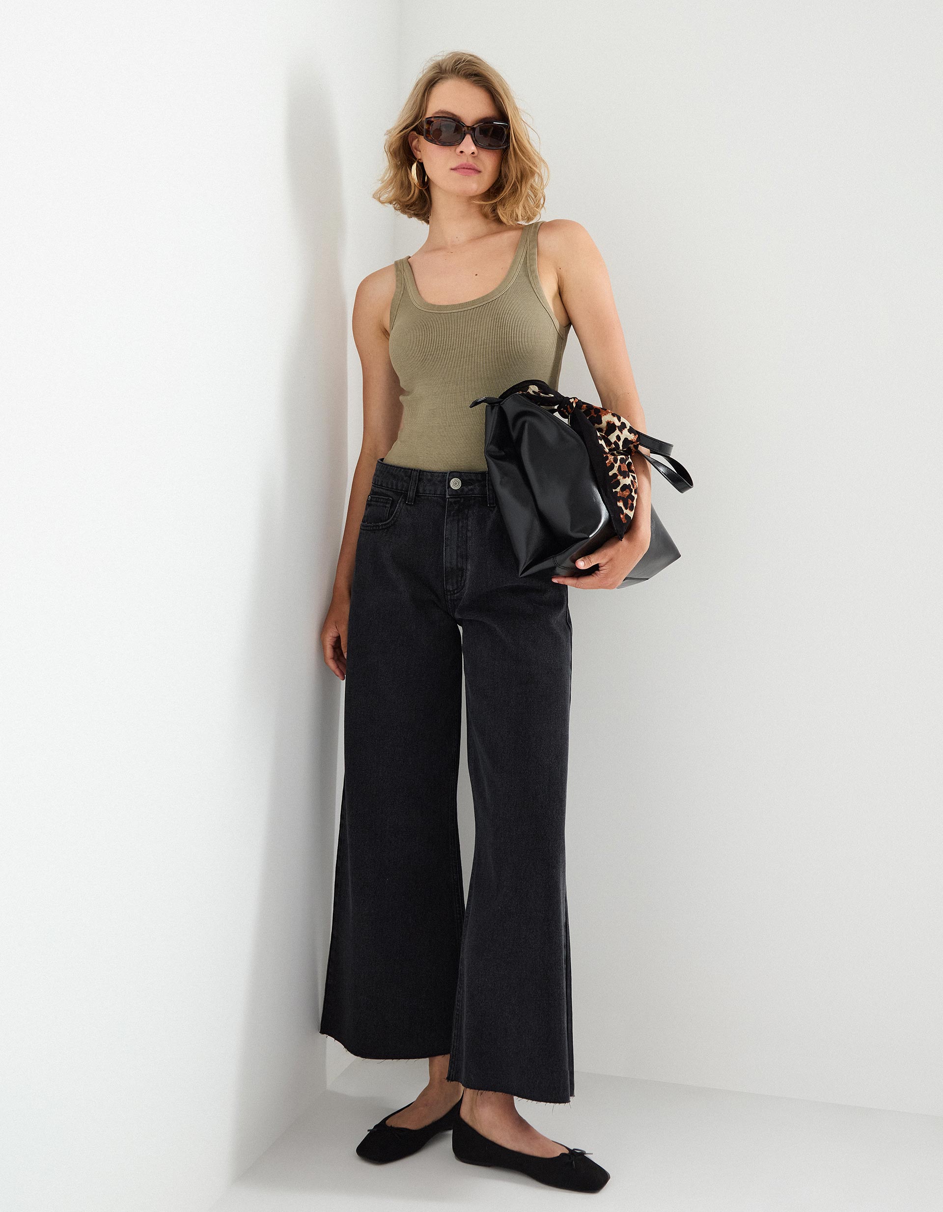 Calças Culotte, Mulher, Preto