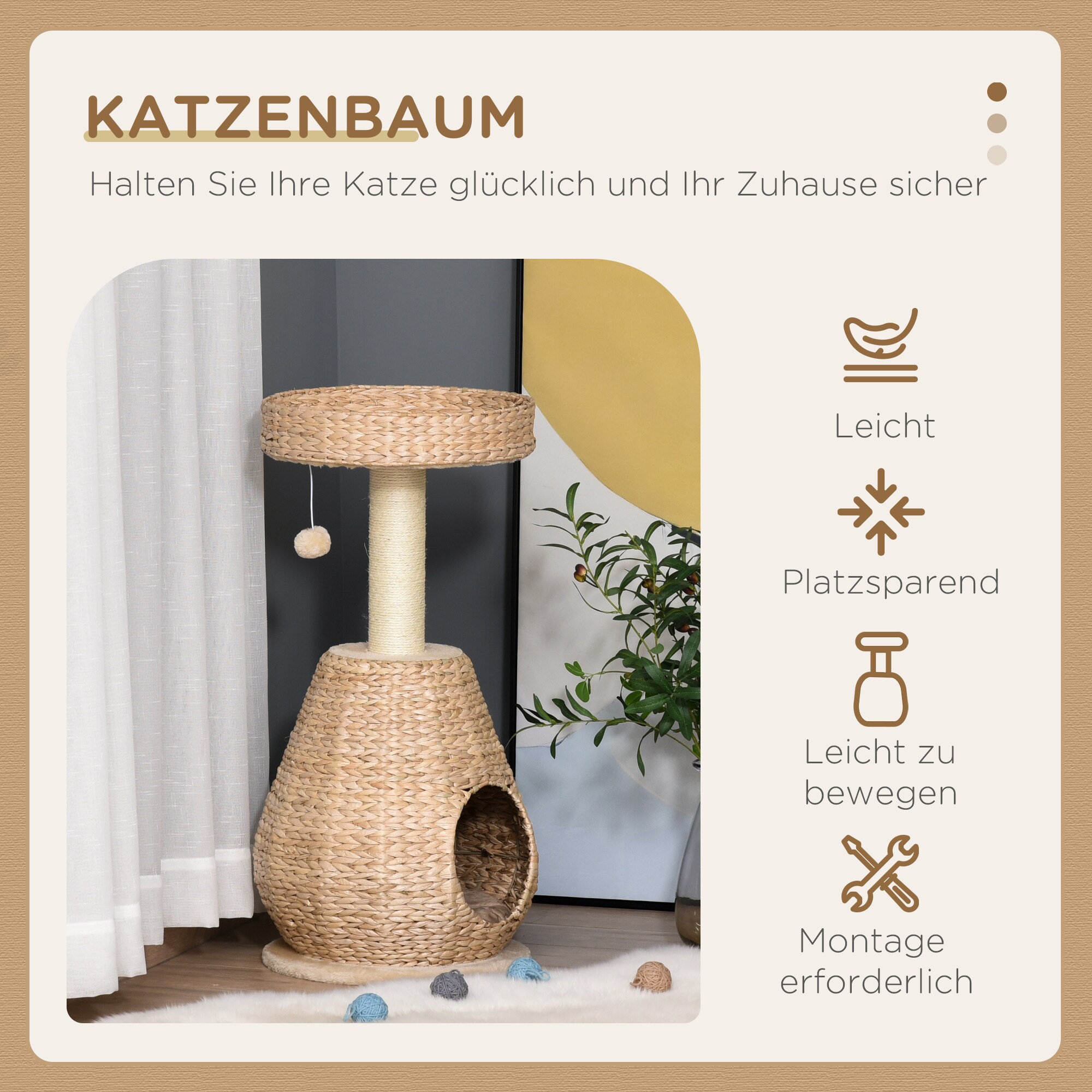 PawHut Kratzbaum mit Höhle gelb 40 x 40 x 82,5cm