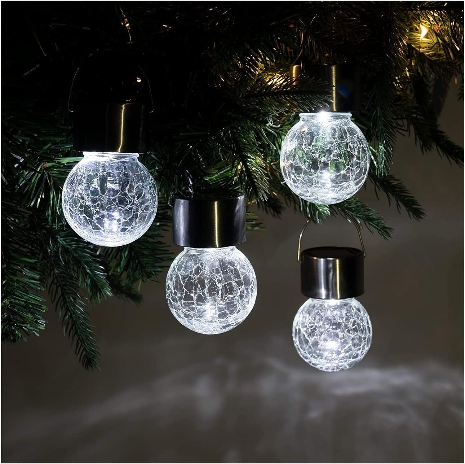 (Ø6x9cm) LED Solar Glas Glühbirne Hänge Lampe Outdoor Deko Gartenleuchte IP55 - Kaltweiss