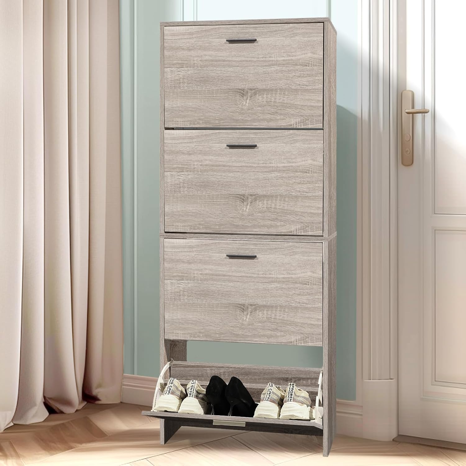 CASABEL Schuhschrank für 24 Paar – Schrank mit großem Fassungsvermögen für Eingangsbereich, Flur – L 60 x T 24 x H 150 cm – helles Holz