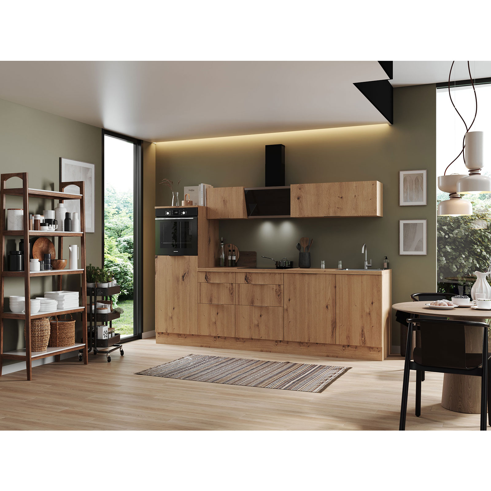 RESPEKTA Küchenblock - Artisan Eiche - mit E-Geräten - 280 cm