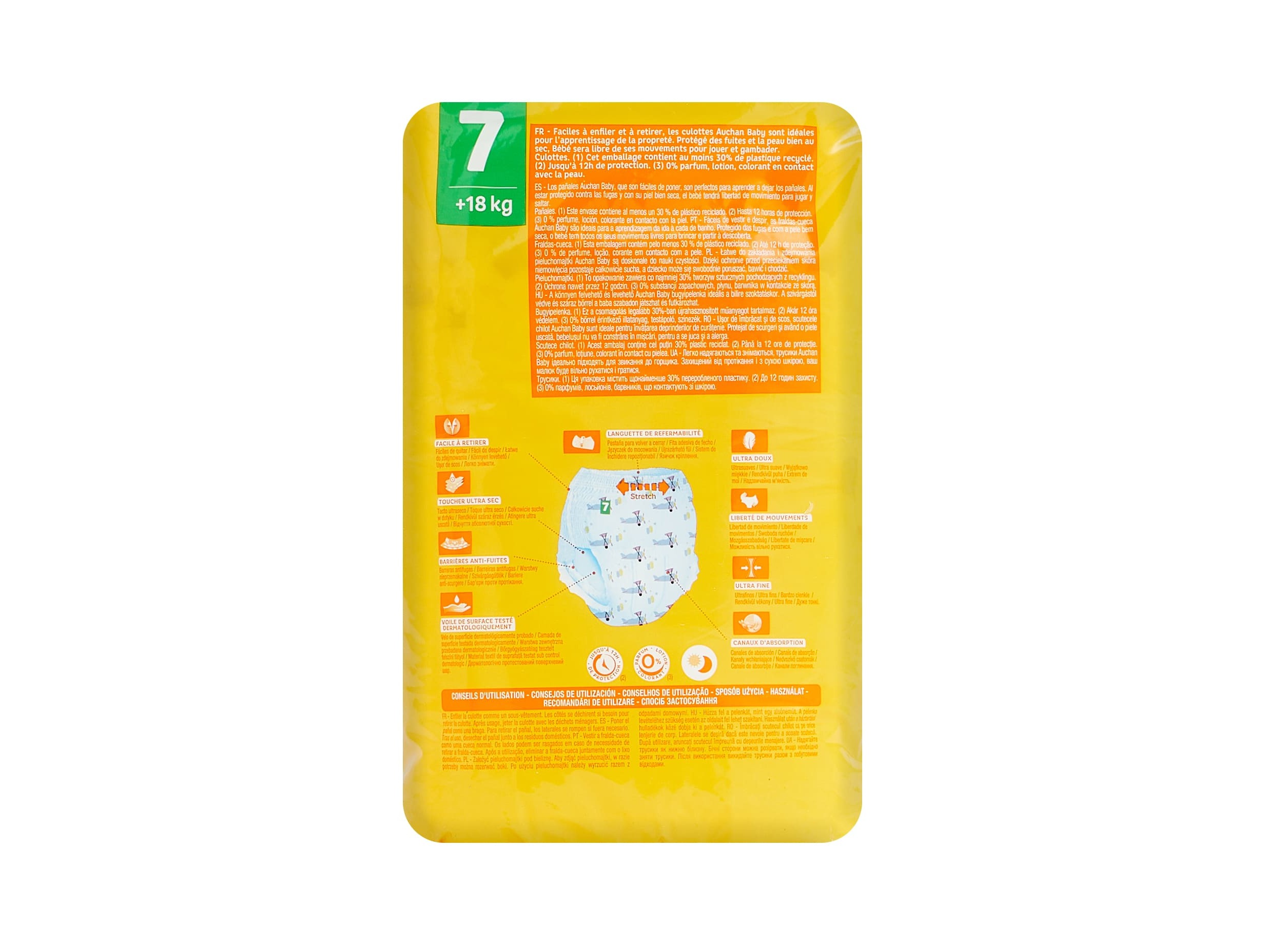 FRALDAS CUECA AUCHAN BABY TAMANHO 7  18KG 15UN