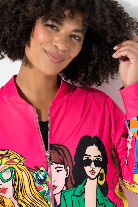 Scuba-Blouson, Relaxed Fit, Frauen-Druck, hibiskuspink