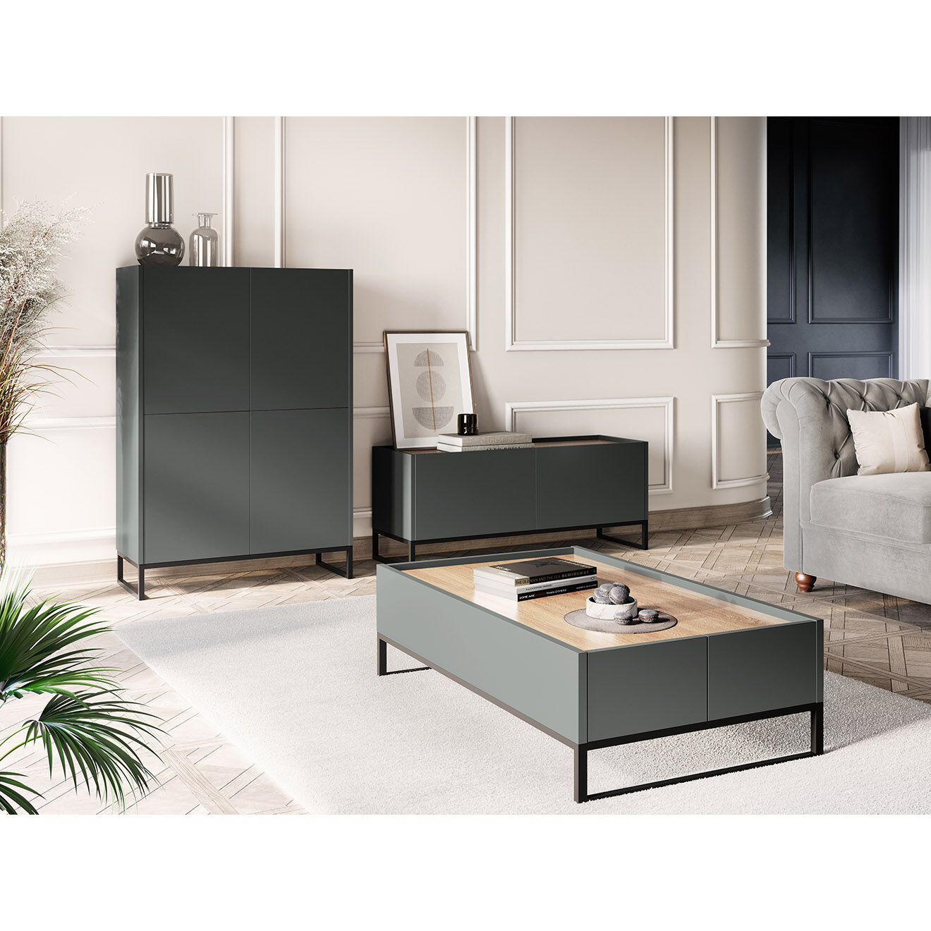 Windsor & Co Meuble TV Helene gris/chêne naturel - 120x40x50 cm