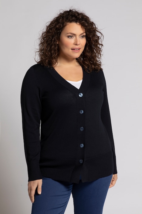 Strickjacke, V-Ausschnitt, Knopfleiste, Feinstrick