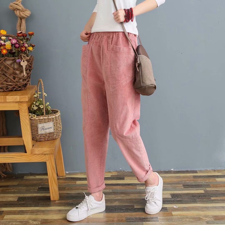 Angel Love - Elastische tailleband met effen corduroy harembroek