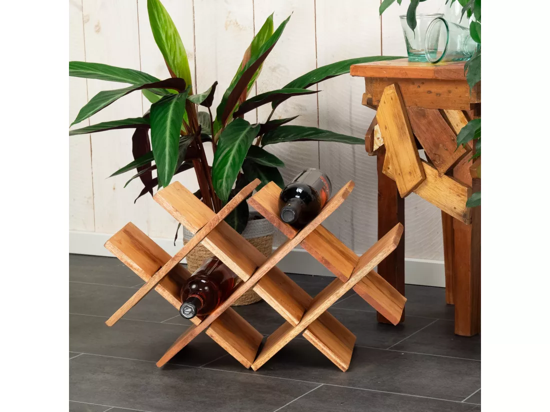 ÉTAGÈRE À BOUTEILLES Coincé 52 cm, bois massif en acajou couleurs naturelles