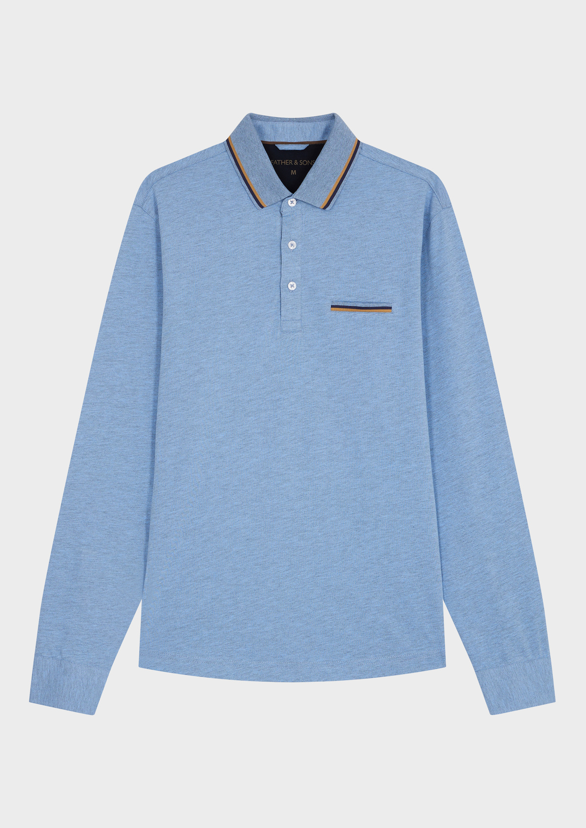 Polo manches longues Slim en coton mélangé uni bleu glacier