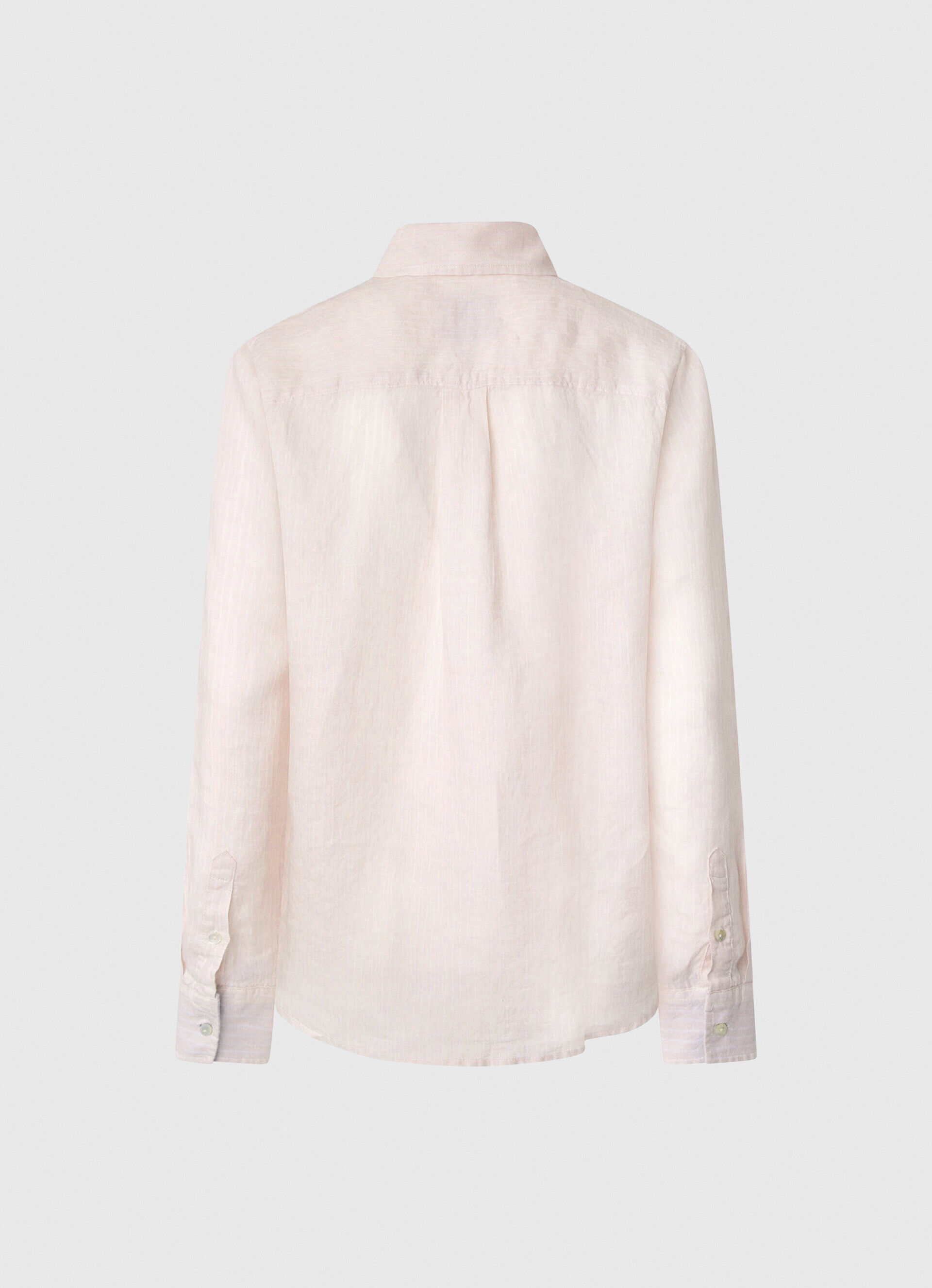 Camisa de corte regular em linho listrado - rosa claro
