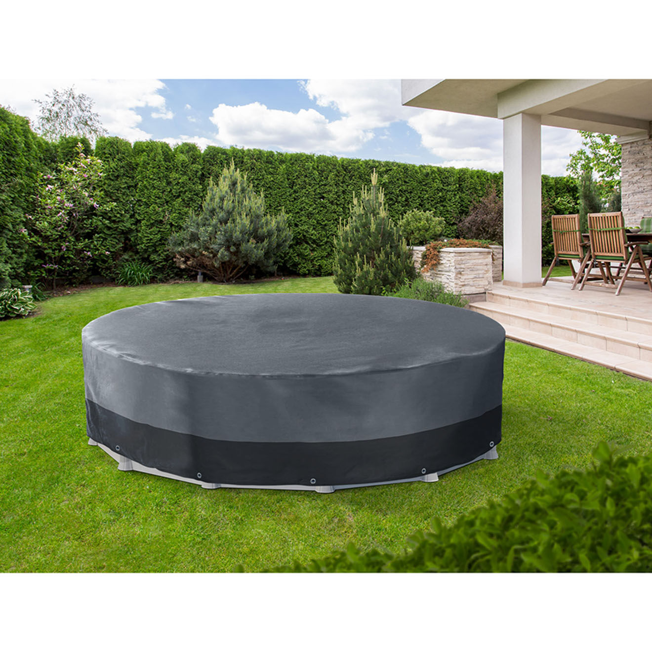 Pratik Garden Housse de protection pour piscine ronde gris/noir - D.370x80 cm