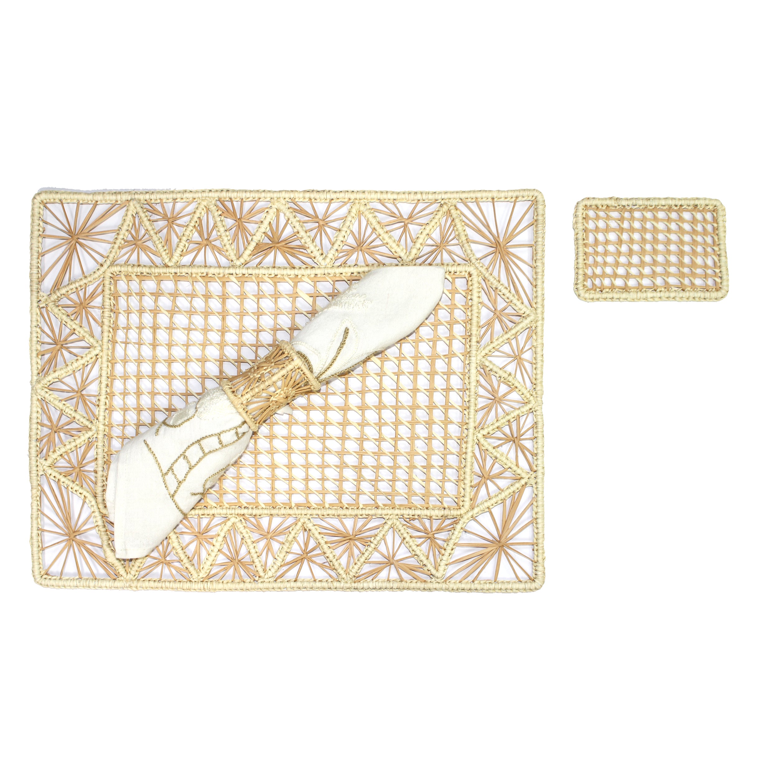 Set de table rectangulaire à tissage ajouré avec sous-verre (lot de 2 unités)