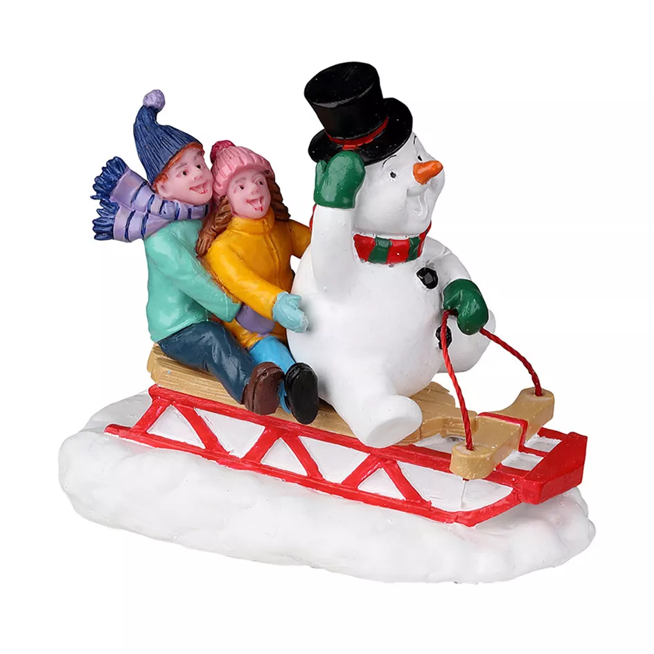 Personnages Lemax Luge avec Frosty le bonhomme de neige