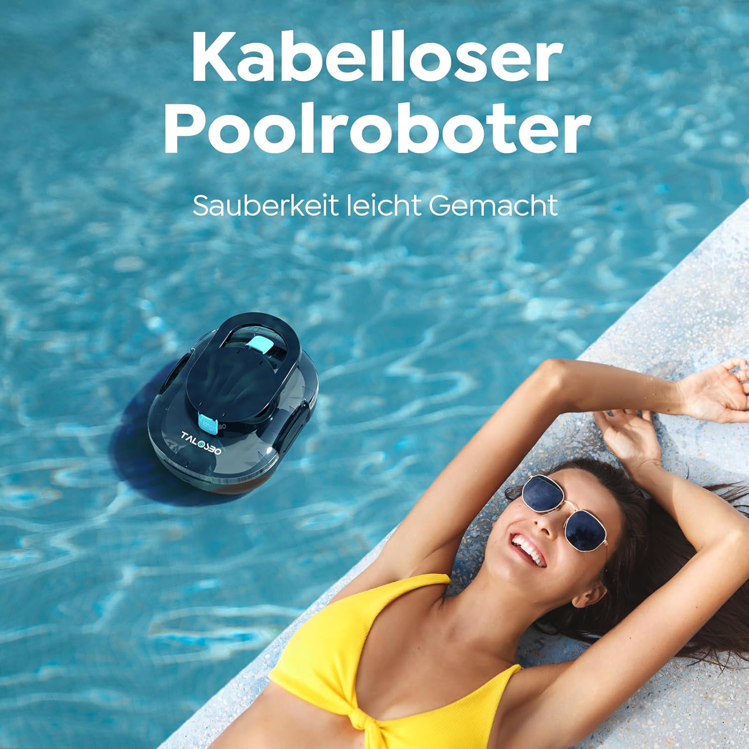 Pleco S1 Poolroboter Akku, Leichter Poolsauger mit Dual-Antriebsmotoren, 80 Min Reinigungszeit, 2,5 Stunden Ladezeit, Auto Parken Poolreiniger für Flache Böden Pools