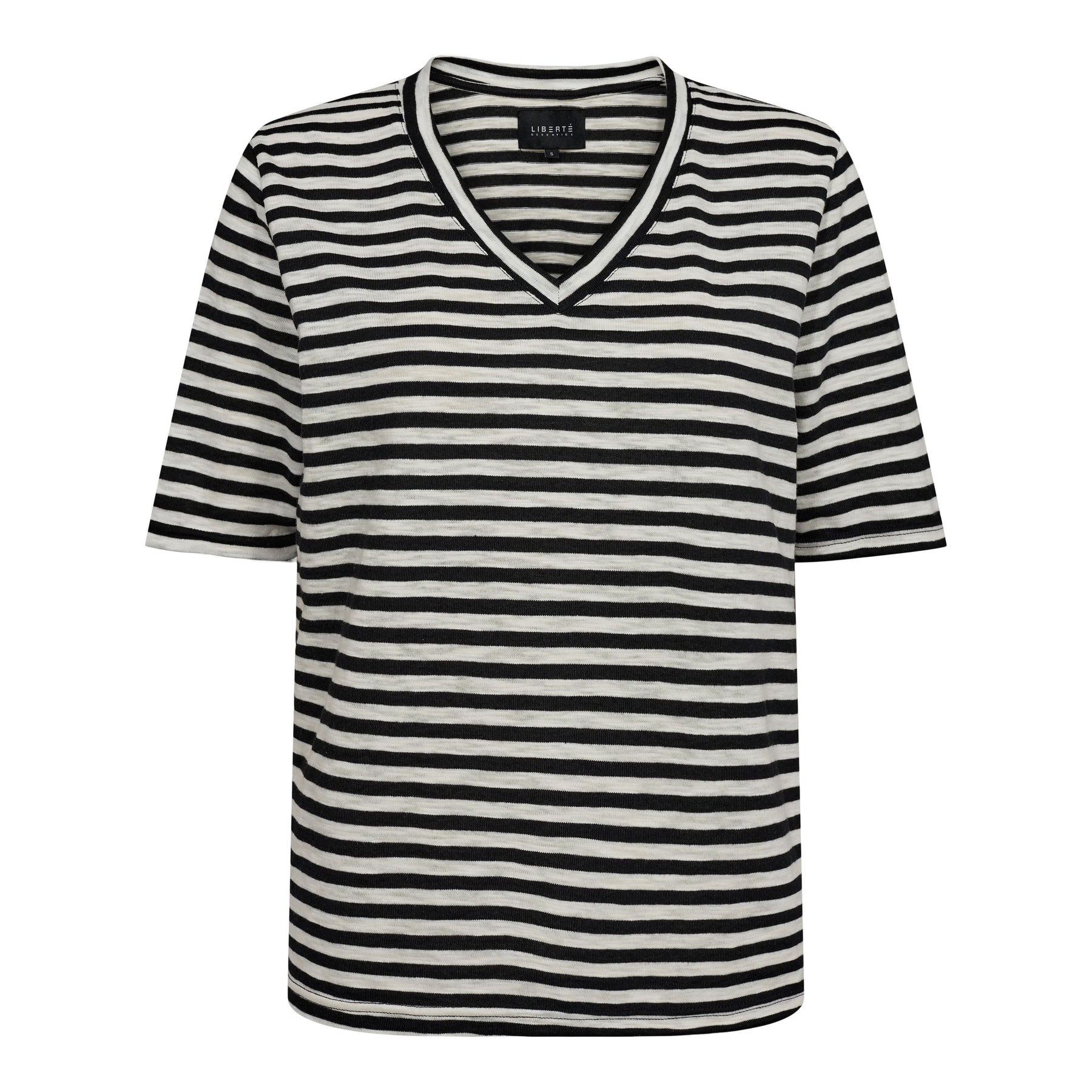 Liberte Ulla-Ss-Vneck-Stripe-Tshirt black white stripe
