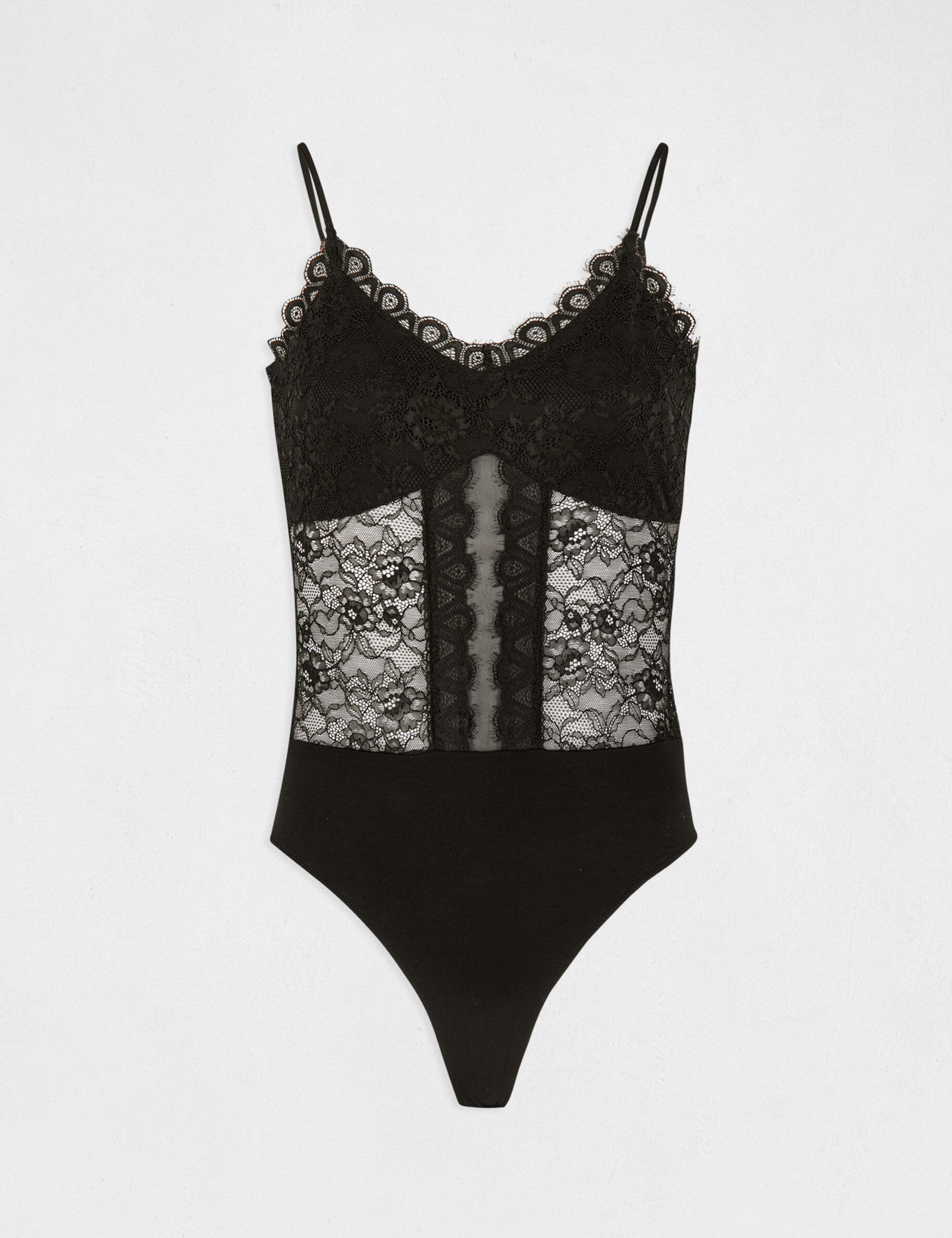 Body bretelles fines en dentelle noir femme - noir