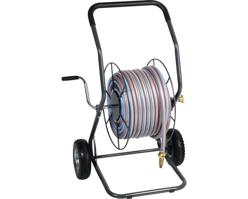 Metalen slanghaspel voor de Q profi line FQ-MSW 50 BIG inclusief 50m tuinslang, metalen sproeikop en 1,5m aansluitslang, echte 3/4
