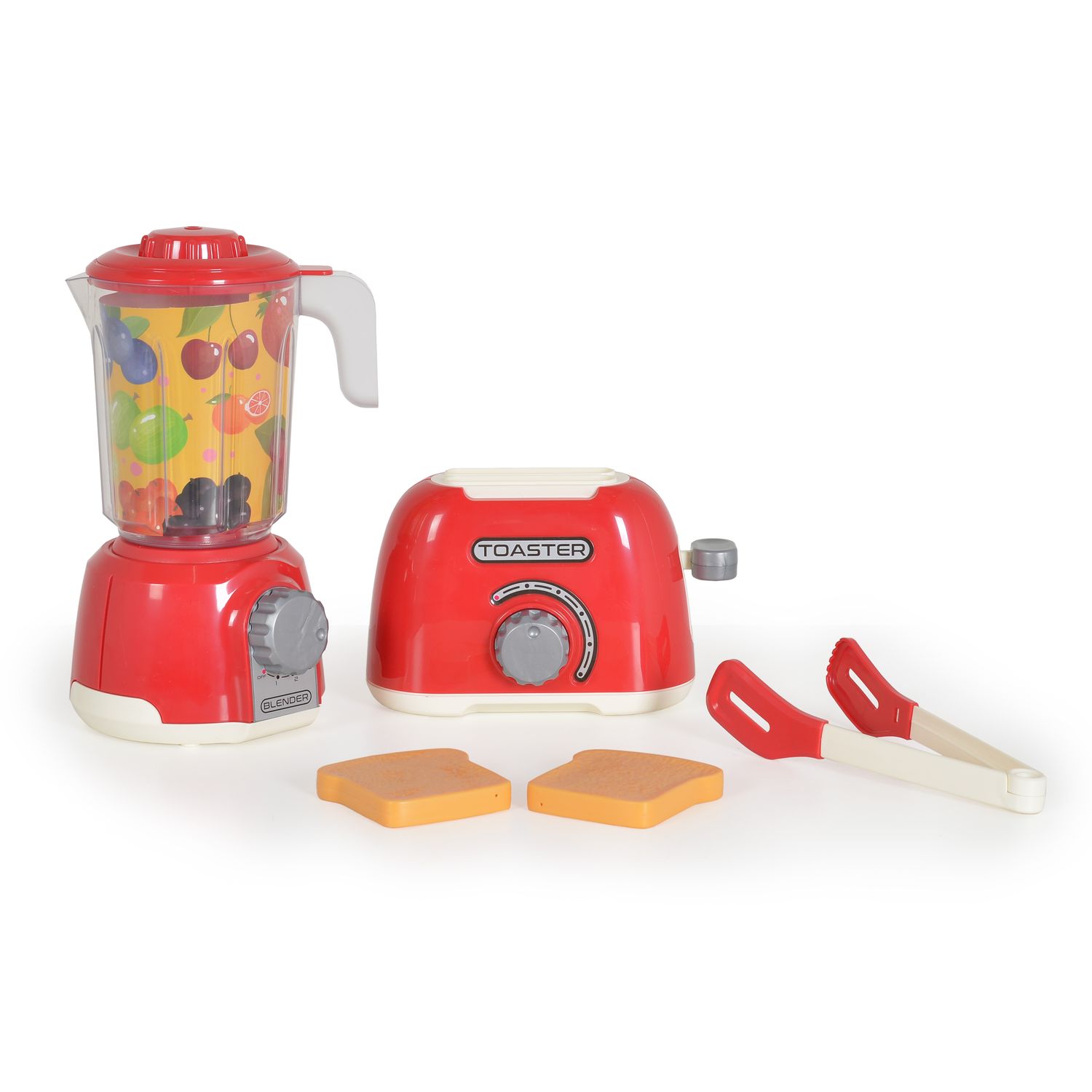 Moni Spielzeug Frühstücksset Toaster, Entsafter, zwei Toastscheiben, eine Zange rot