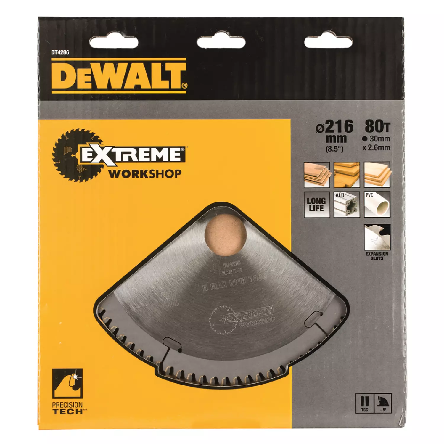 DeWALT DT4286 Extreme Cirkelzaagblad - 216 x 30 x 80T - Hout / Laminaat / MDF/ Aluminium