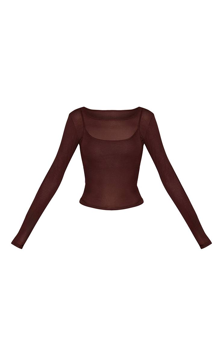 Chocolat Top À Manches Longues Superposition Transparente Toucher Doux