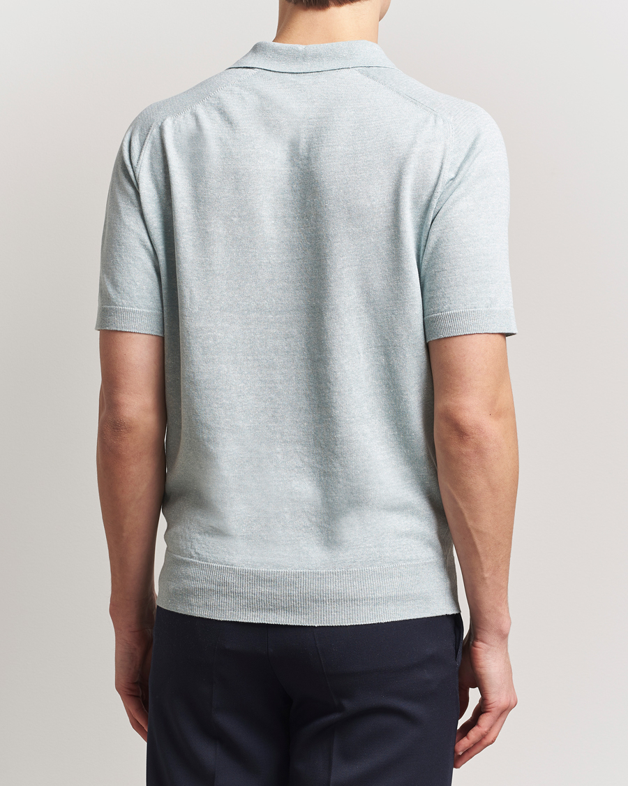Eton Cotton/Linen Fine Knitted Polo Light Green