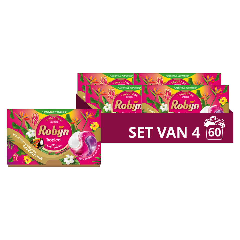 4x Robijn Wascapsules 3-in-1 Tropical15 stuks