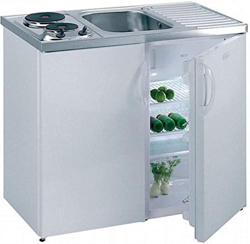 Lüllmann Pantryküche Küchenzeile Singleküche mit Kühlschrank und 2 Sterne Gefrierfach Spülbecken rechts, 860 x 1000 x 600 mm, Weiß 731260