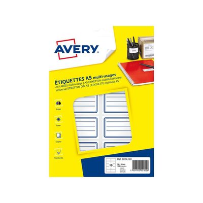 Avery - 120 Étiquettes scolaires blanches lignées bleu - 36 x 56 mm