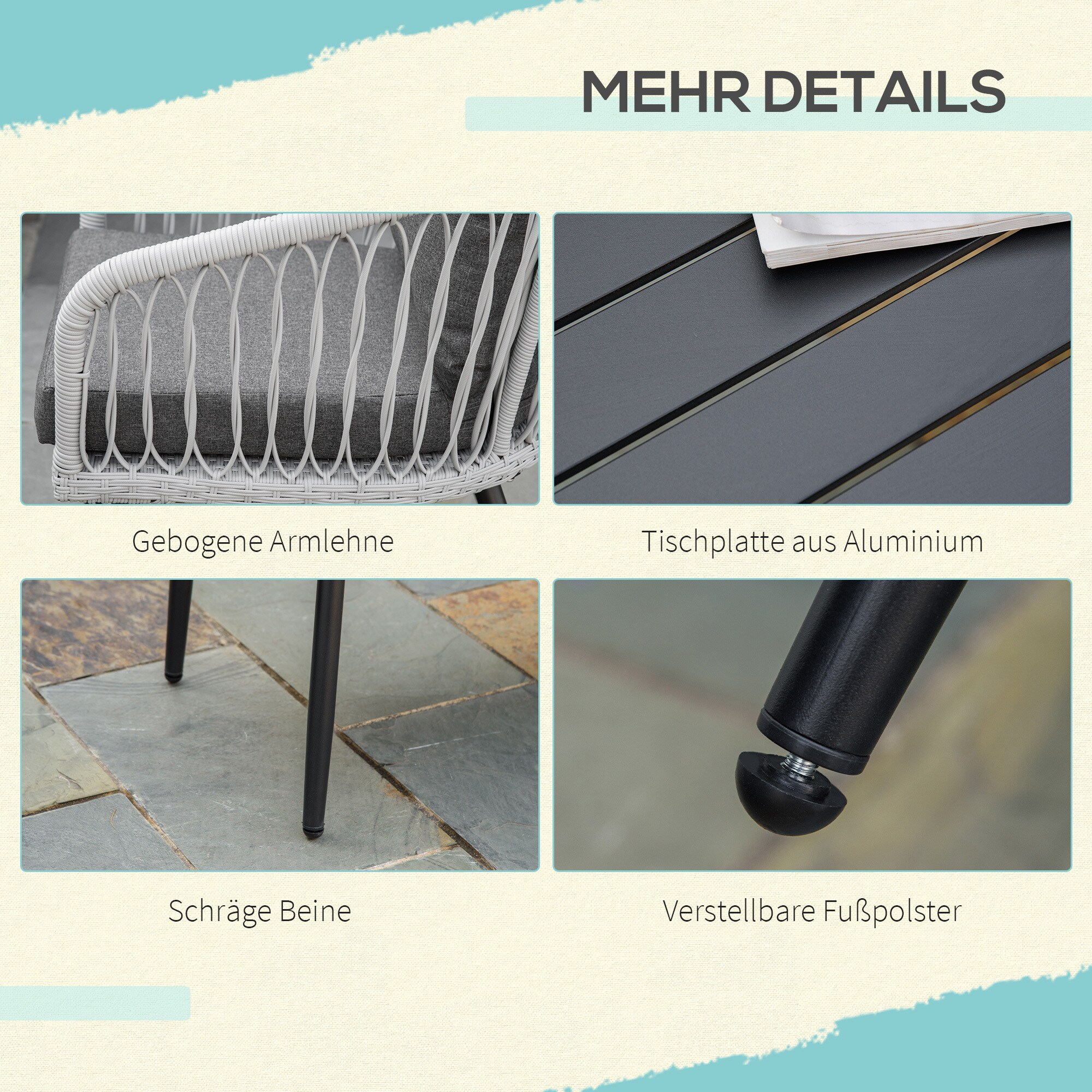 Outsunny Gartenmöbel-Set mit Kissen grau 174L x 70B x 76H cm