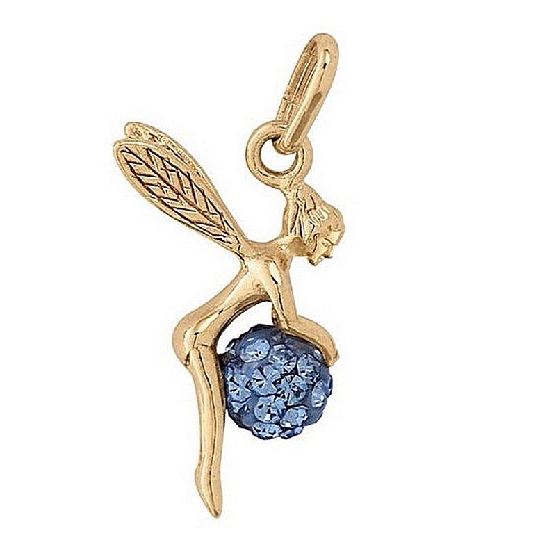 Pendentif Fée clochette et sa boule disco bleue en plaqué or + chaine