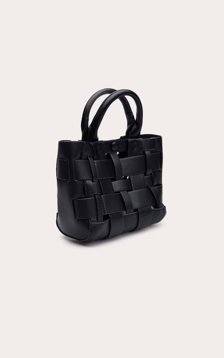 Noir Sac À Main Tressé Main En Synthétiquecuir