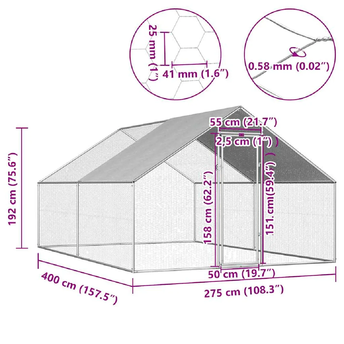 vidaXL Poulailler d'extérieur 2.75x4x1.92 m