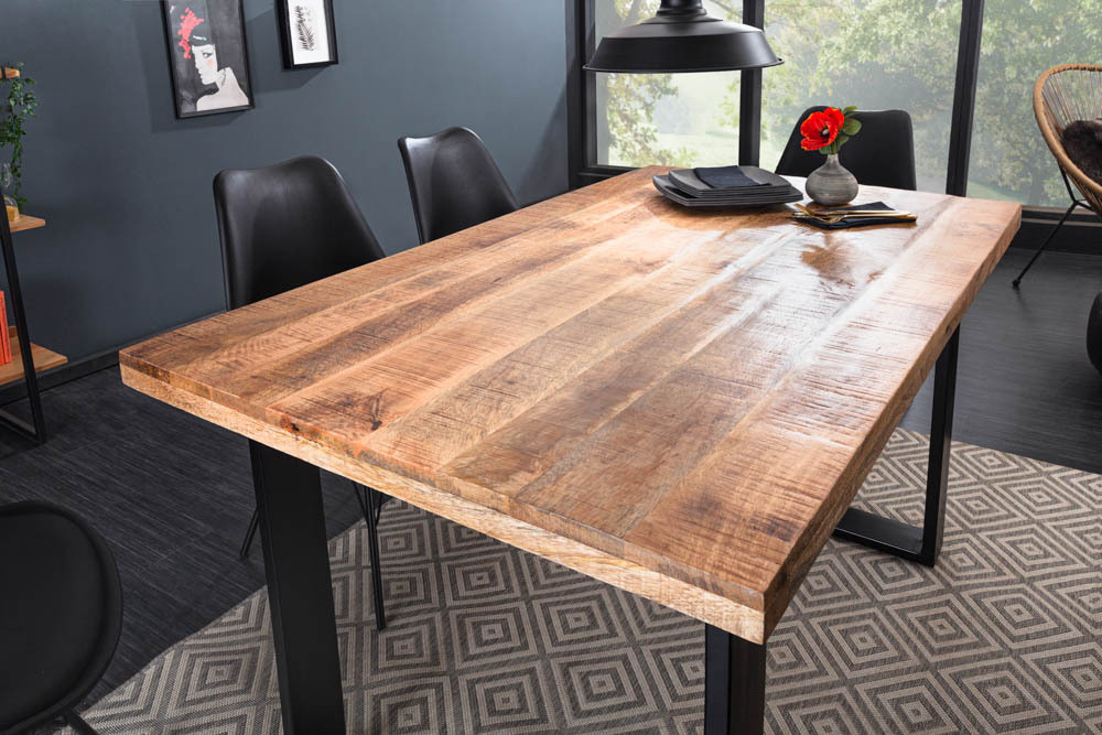 Massiver Esstisch IRON CRAFT 120cm Mangoholz schwarzes Eisengestell Kufe Industrial Design