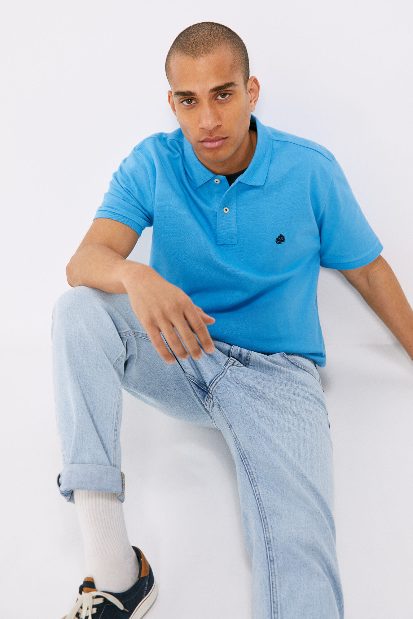 Camisa polo básica em piqué - azul