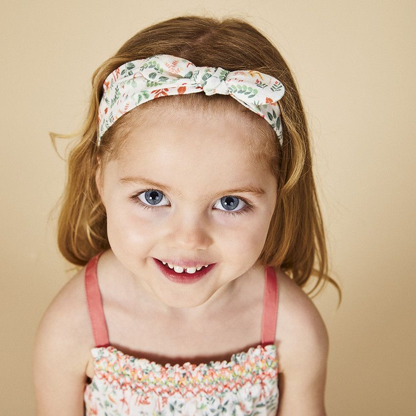 Ensemble robe + bandeau imprimé végétal pour bébé fille - Ecru
