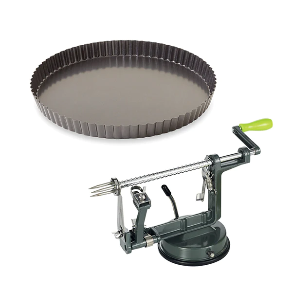 Lot moule à tarte acier revêtu 28 cm et pèle pommes Mathon