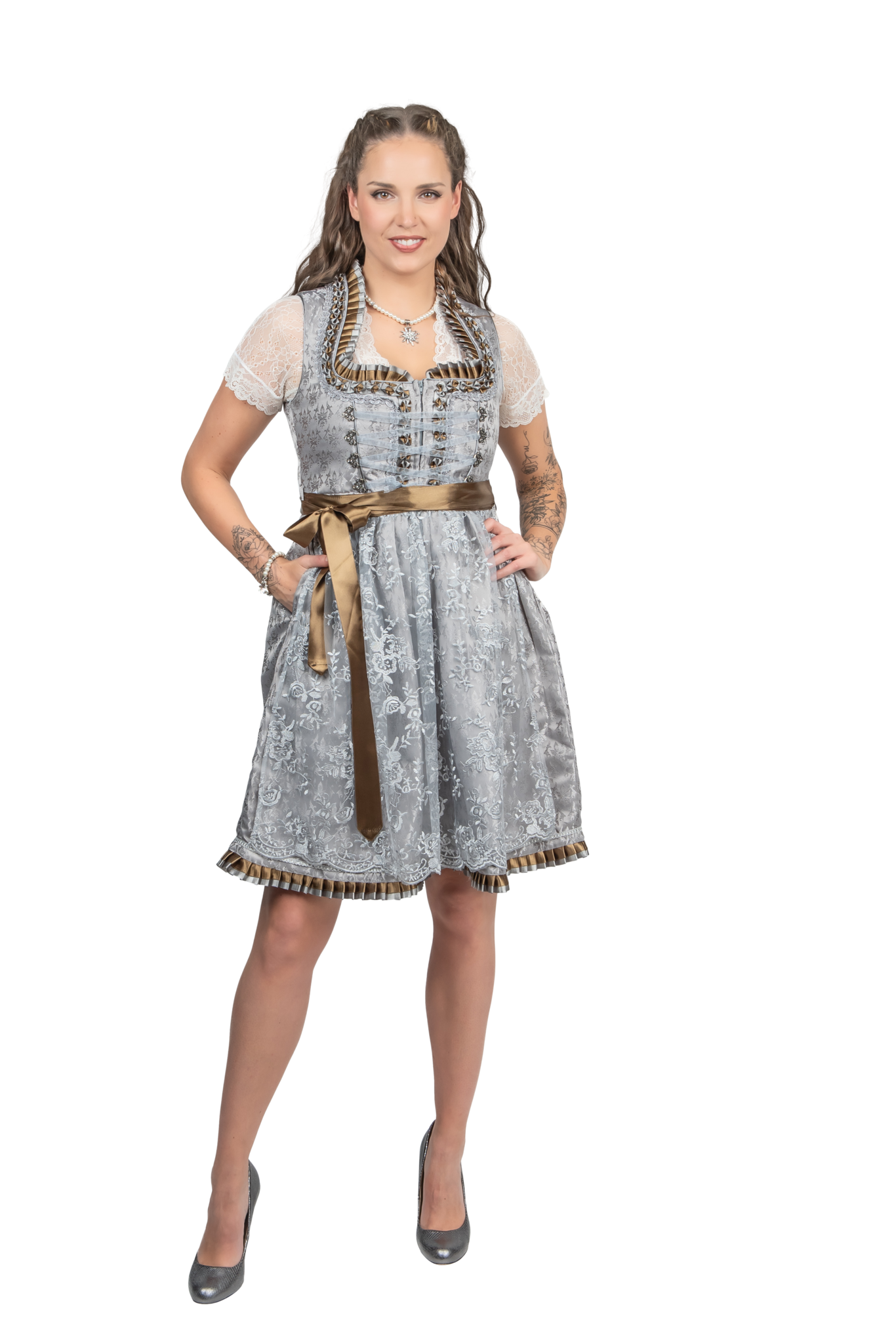Zilveren Dirndl Jurk Oktoberfest Dames 2 Delig