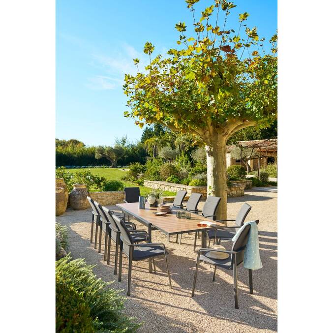 Table de jardin extensible coulissante ÉVASION Effet bois Honey & Graphite