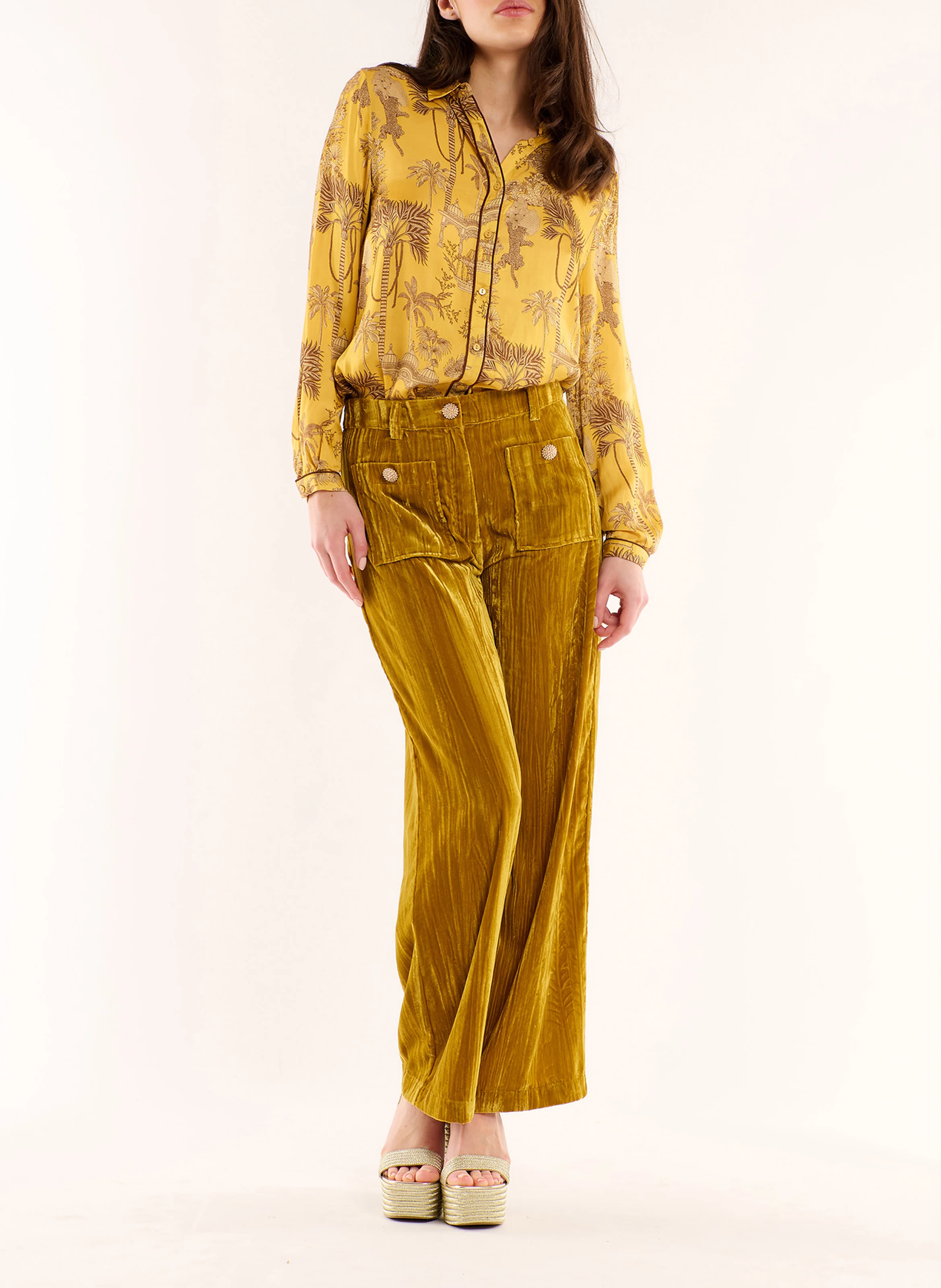 KOFFI - Pantalon large effet velours | Marron