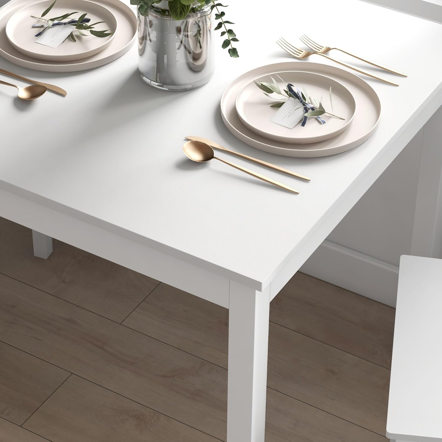 HOMCOM 3er-Set Essgruppe, Esstisch mit 2 Stühle, Esszimmergruppe für 2 Personen, Küchentisch-Set, Tischgruppe für Wohnzimmer, Küche, Platzsparend Weiß, Kiefernholz