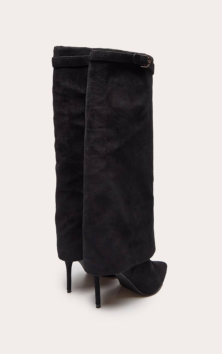 Noir Botte Haute À Talon Effet Synthétique Avec Revers