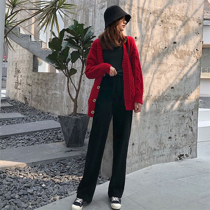 Alhambra - Hoge taille effen corduroy rechte broek