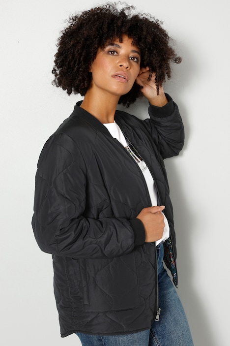 Stepp-Wendejacke, Stepp in Farbe/Blumen, Collegekragen, Langarm