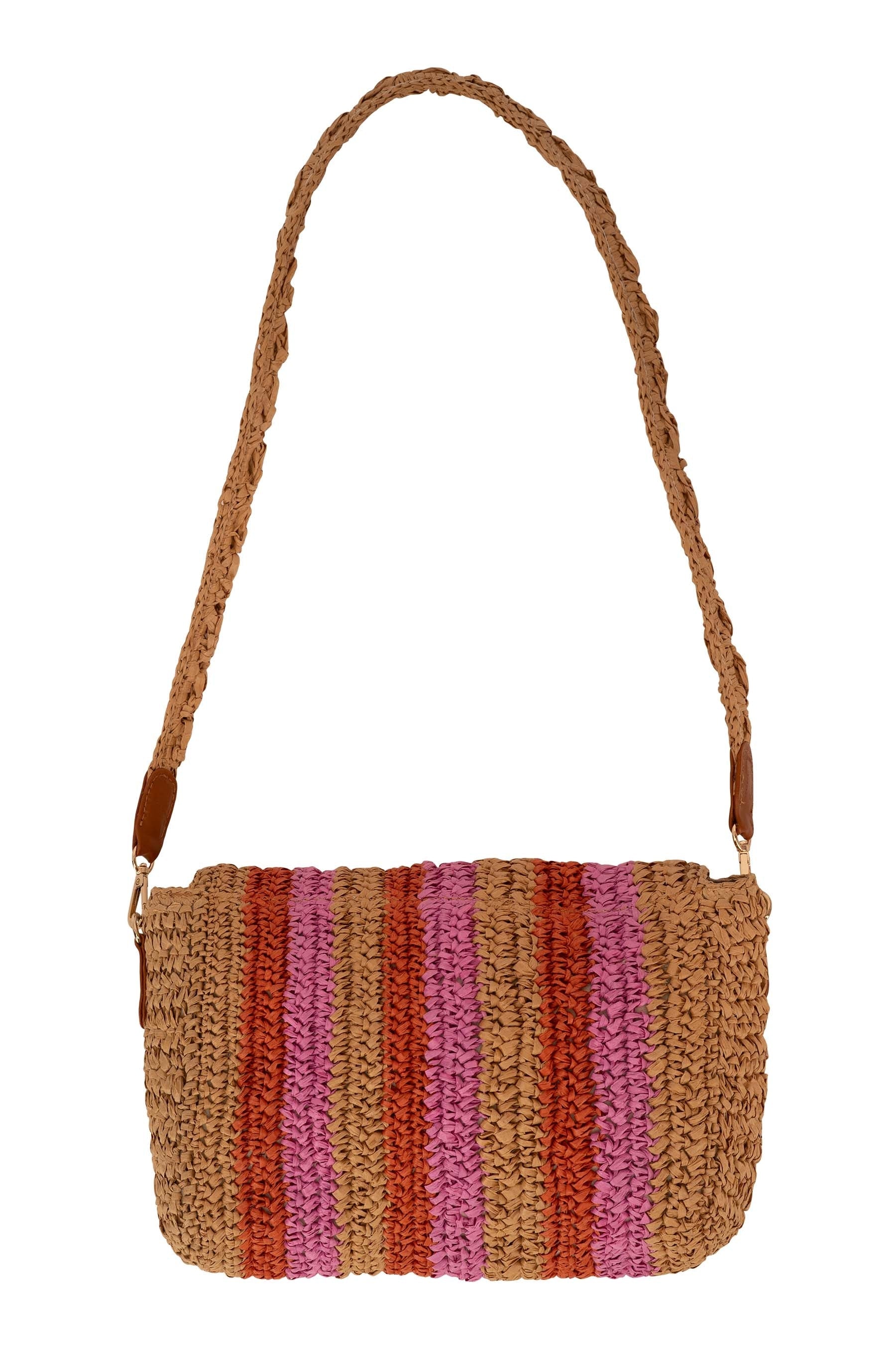 raffia schoudertas met streep