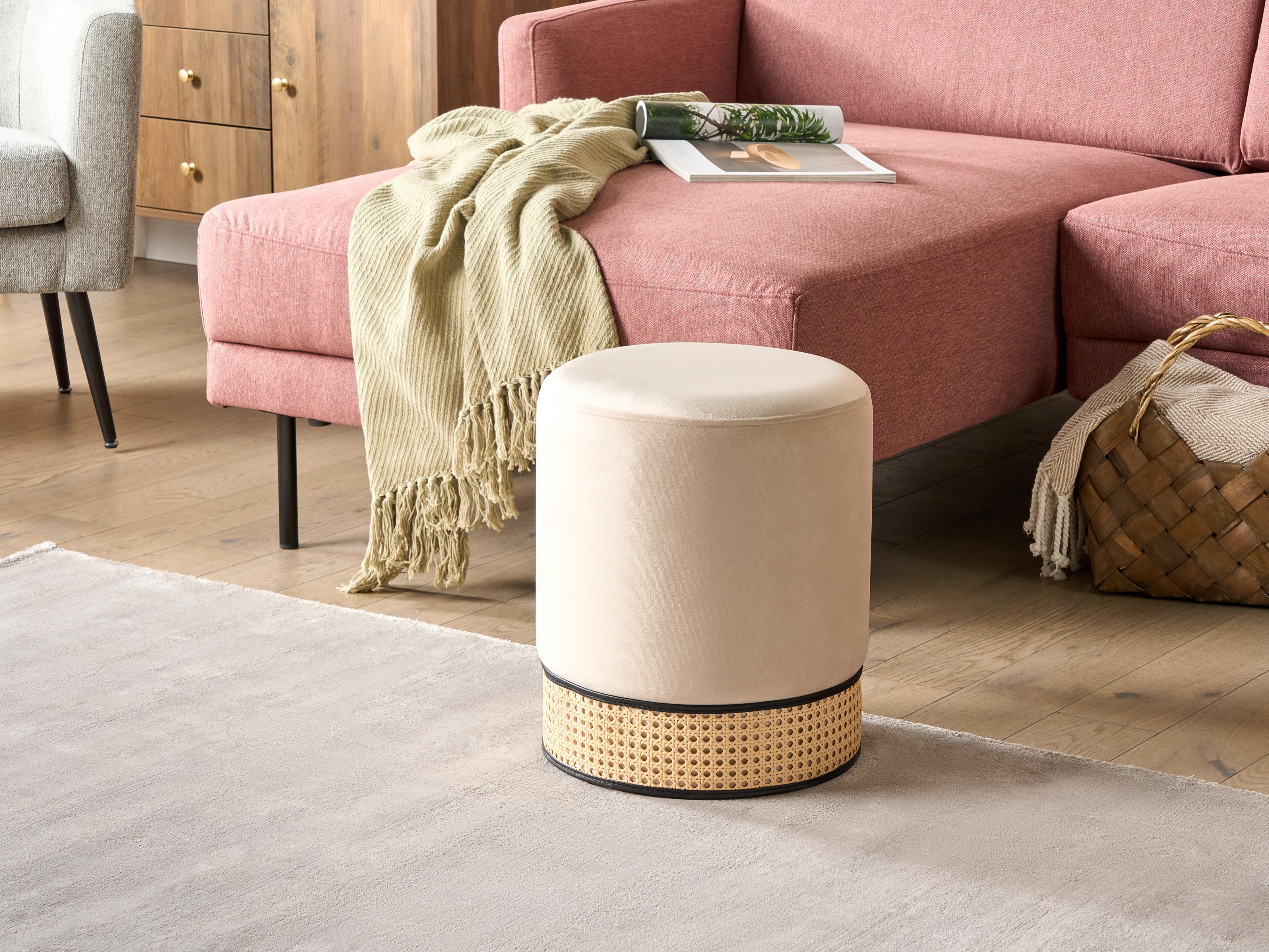 Poef YANKTON Fluweel Lichtbeige