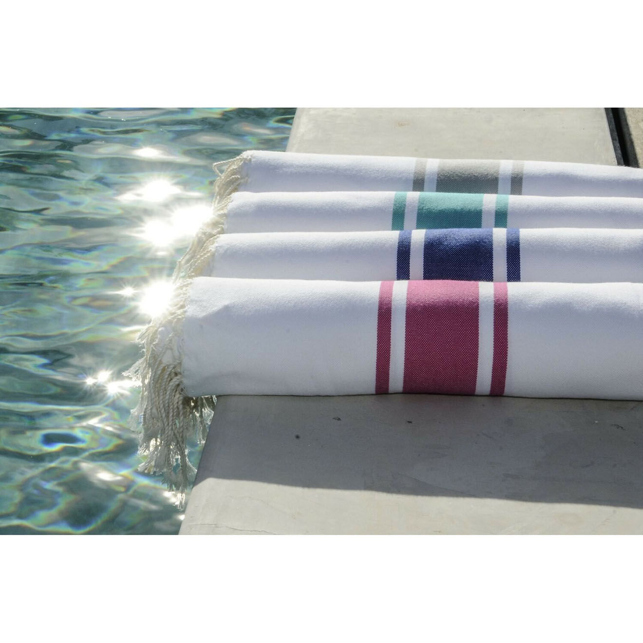 Febronie Fouta Traditionelle St Tropez blanc/rose fuschia  - 100x200 cm