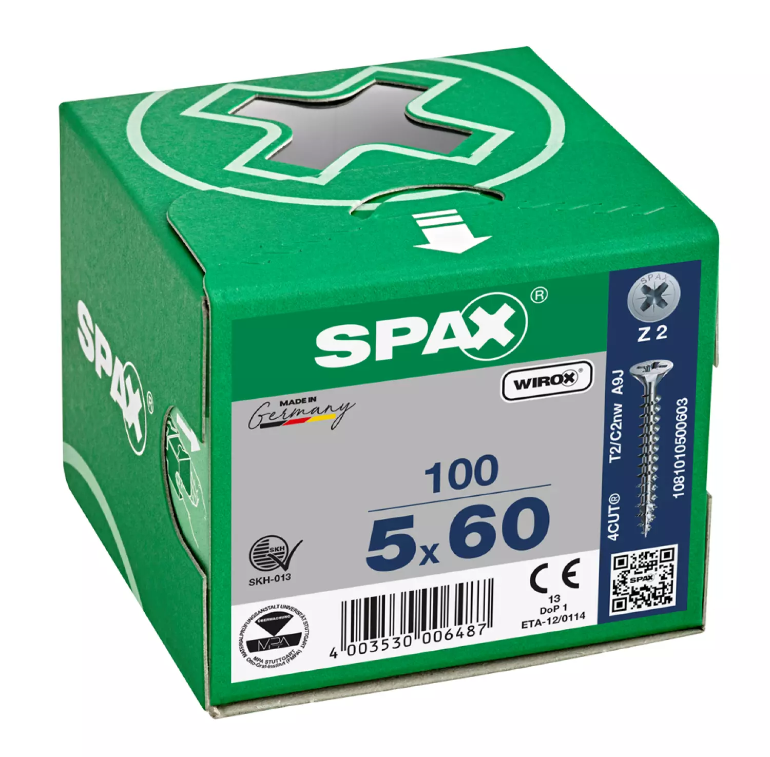 SPAX 1081010500603 Universele schroef - Verzonken kop - 5x60 - Voldraad - Kruiskop Z2 - WIROX - 100st