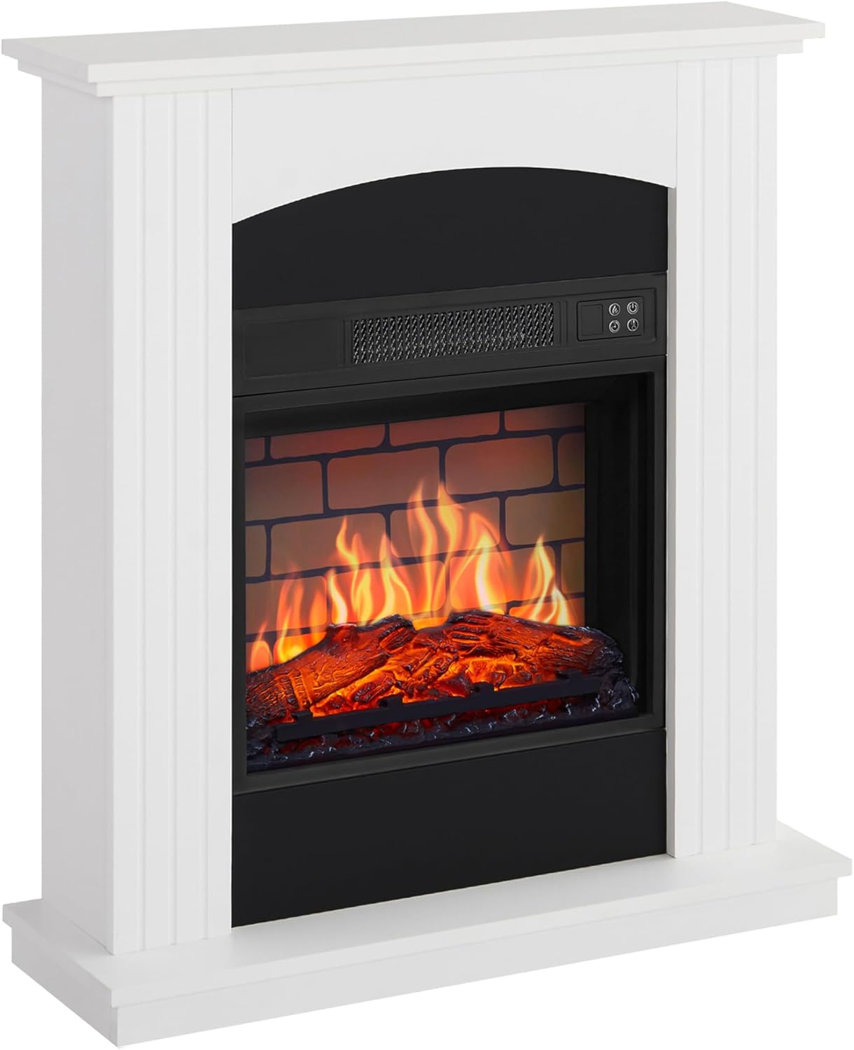 Collins AF18B Elektrokamin | Standkamin elektrisch mit Heizfunktion (1,8kW) & Fernbedienung | Realistischer 3D LED Flammeneffekt, Kaminumrandung Weiß, Timer & Thermostat