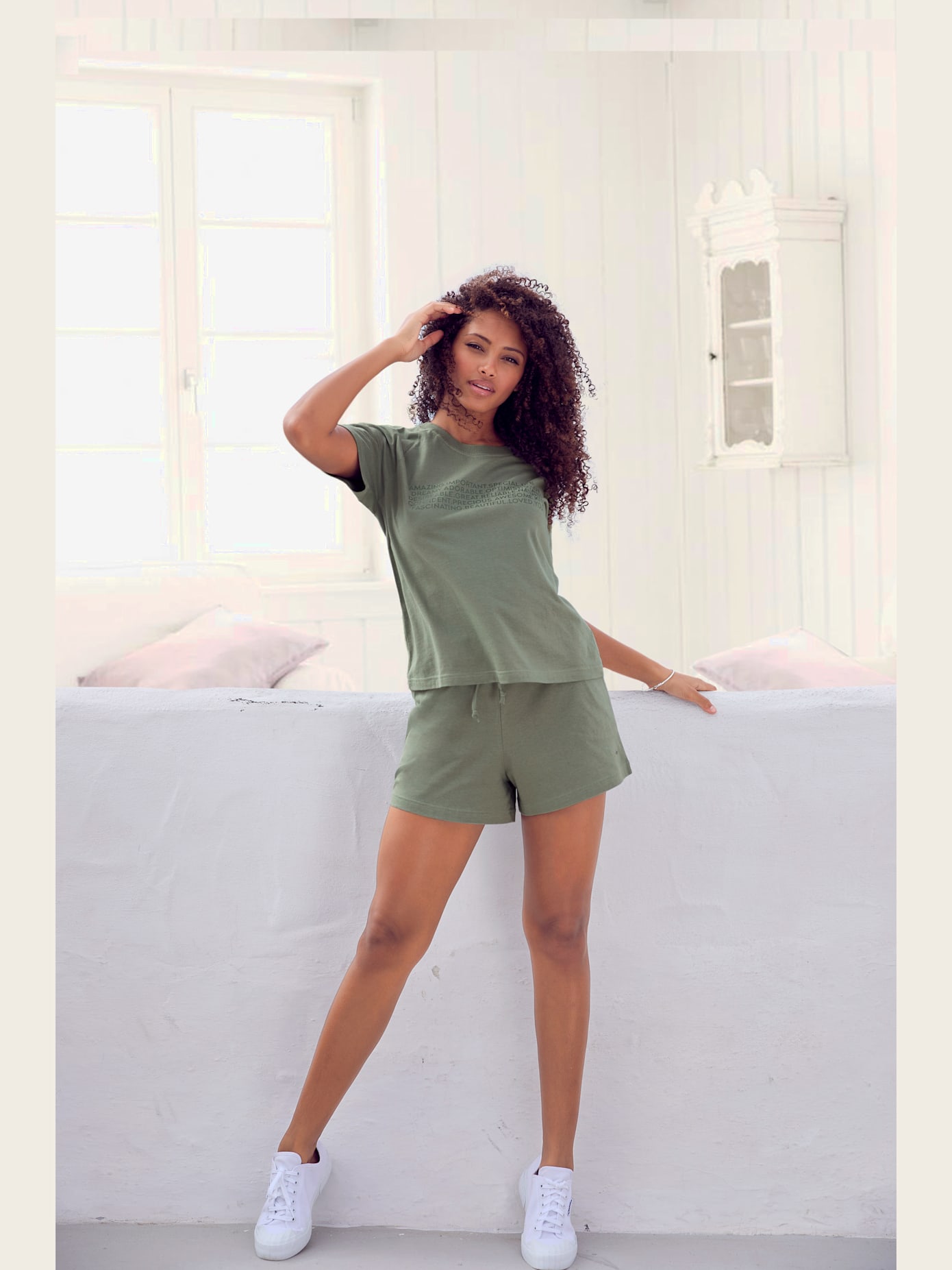 Pyjama court avec imprimé texte devant